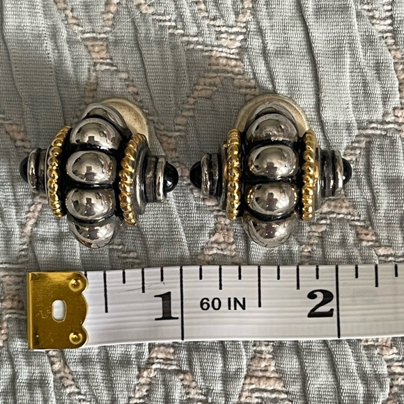SIMILAR TO DAVID YURMAN SILVER GOLD & ONYX Y2K VINTAGE CLIP ON EARRINGS - Picture 2 of 3